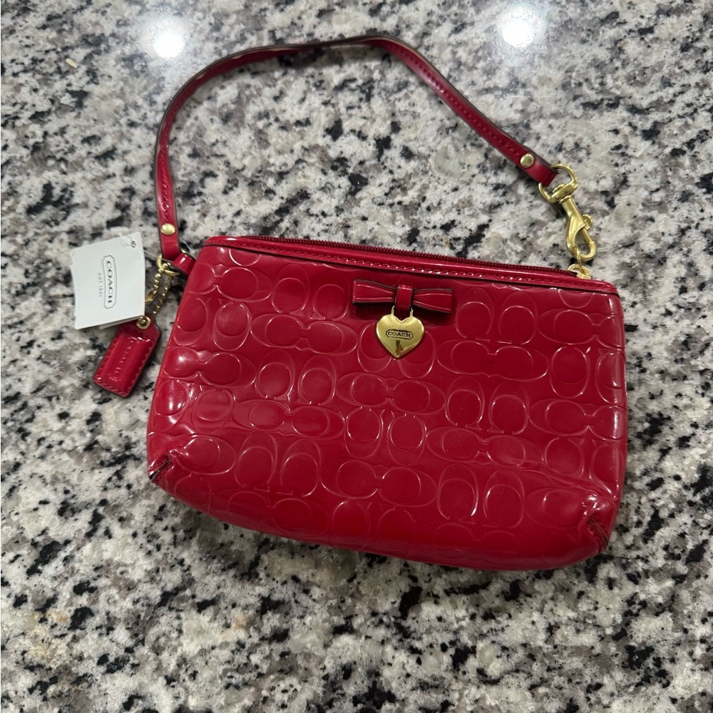 Coach Cherry Red Embossed Wristlet